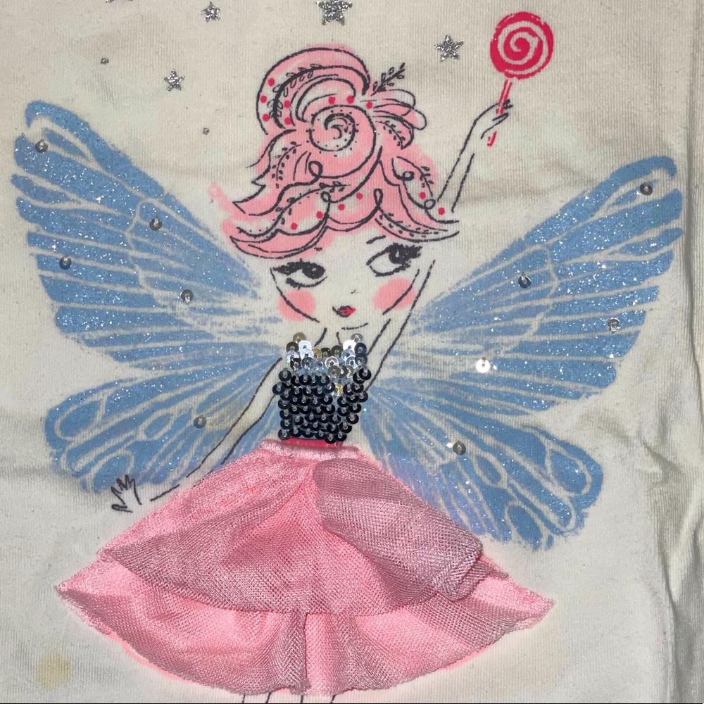 Girls Gymboree long sleeve 100% cotton ivory tee with embellished fairy